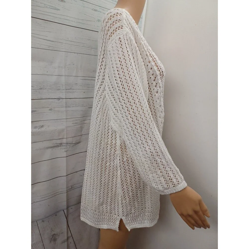 CJ Banks Sweater Pullover Tunic Top Crochet White Pullover Sz 2X